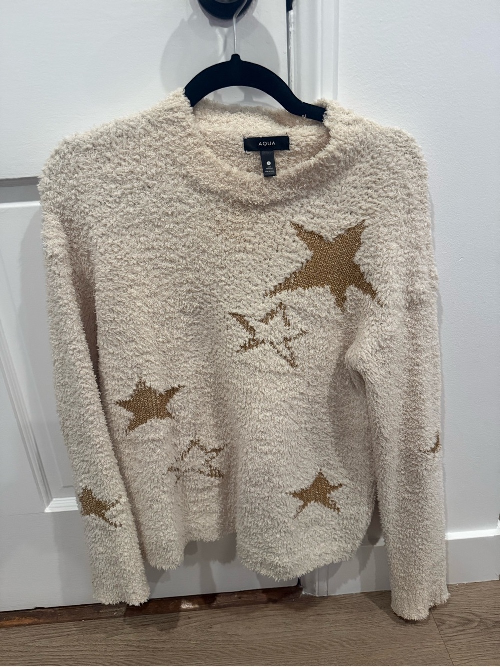 Aqua Cream Sweater with Gold Star Motif